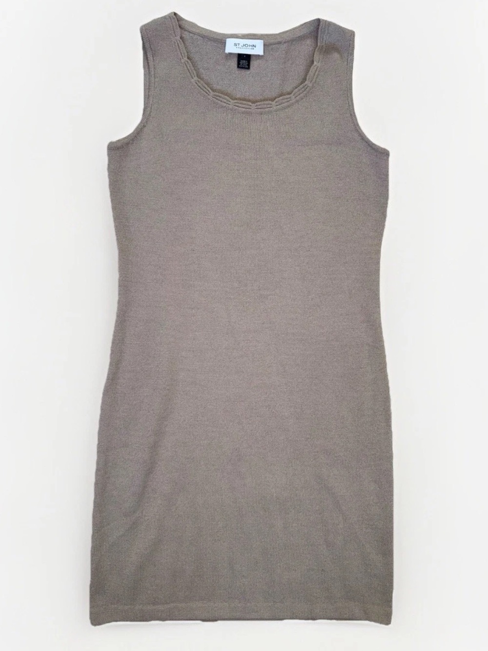 St. John Collection Tan Santana Knit Tank Dress Size 8 Mid-Length Bodycon Sheath